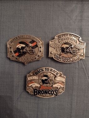 Set Of 3 Vintage Collectible Denver Broncos Super Bowl Champions Belt Buckles